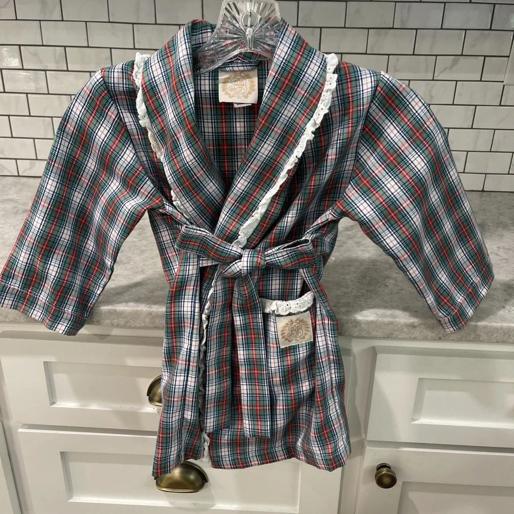 Beaufort Bonnet Robe Child Size 4T Blaylock Bath Eyelet Trim Plaid Blue Red